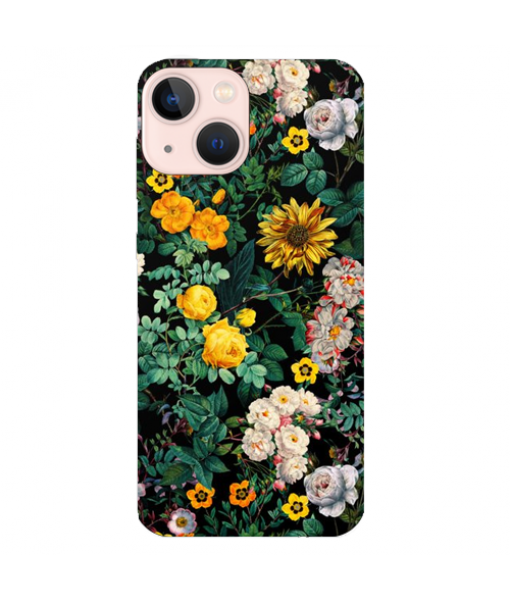 Husa iPhone 13 mini, Silicon Premium, FLOWERS - YELLOW